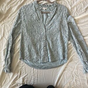 ANN MASHBURN Lace Button-Up Blouse - Light Blue